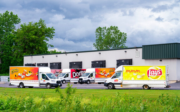 Marcy, NY - Jun 18, 2026: View of Frito‑Lay Distribution Center located at 9579 River Road, Marcy, NY 13403, a national snack‑food manufacturer operating delivery fleets for Cheetos, Doritos, Lay&rsquo;s