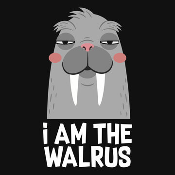 Cartoon walrus face with tusks.