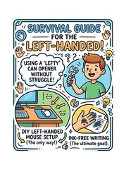 Survival guide for left handed people cartoon infographic