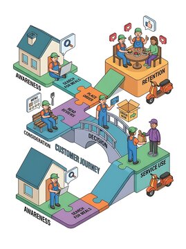 Customer journey stages for food delivery service business concept