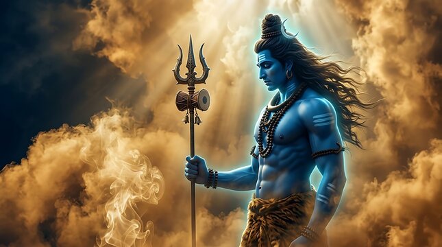 Hindu lord god shiva in Magical lights background