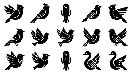 Fototapeta premium Collection of diverse bird silhouettes in various poses and species.