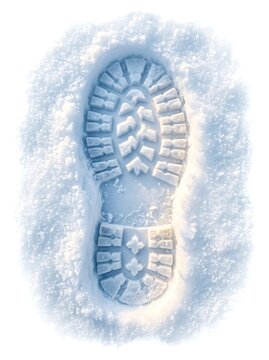 Close up of a single boot footprint in fresh deep snow