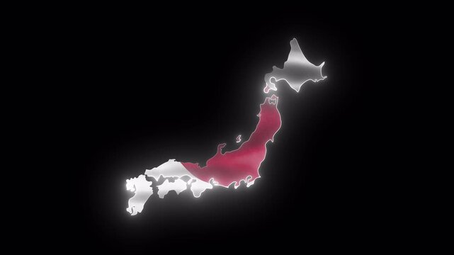 Japan Waving Flag Map with White Glowing Neon Outline on Transparent Background Seamless Loop 4K