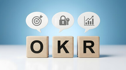 Obraz premium Okr strategy concept with wooden blocks