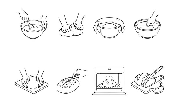 Bread baking process steps icon line vector illustration eps symbol kit set for 198