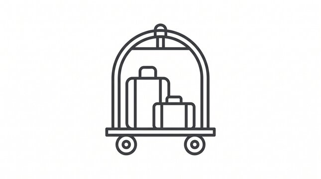 Hotel Luggage Cart with Suitcases Line Icon, Bellhop Baggage Trolley Outline Vector Illustration, Hospitality Porter Service Symbol Isolated on White Background for Travel, UI, Web and Mobile App Desi