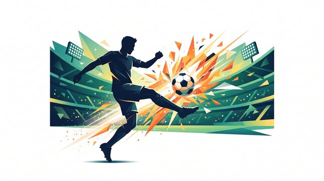 Dramatic football match field at night with glowing lights illustration