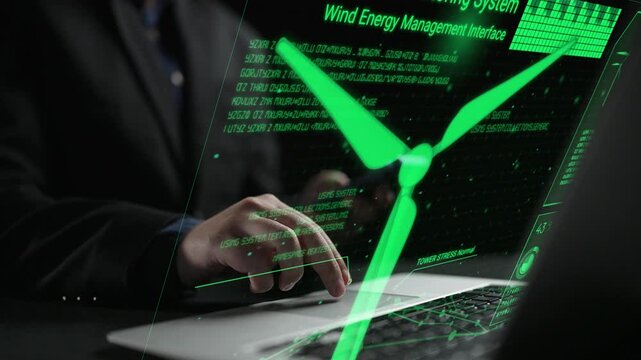 A modern wind energy management system interface showcasing advanced technology and user interaction, ideal for renewable energy and engineering projects. Cipher
