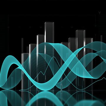 Corporate financial performance report visualization with 3D glass bar charts and digital flow performance business technology analysis investment statistics abstract