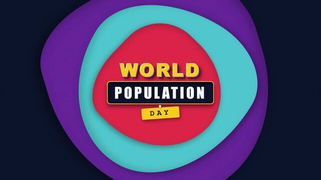 World Population Day Greeting Animation Colorful Abstract Paper Cut Layer Style Dynamic Text Reveal for Social Media Marketing and Global Awareness Events