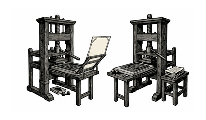 Fototapeta premium Colonial Printing Press Vintage Clip Art Vector Illustration