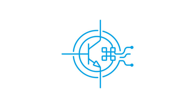 Electronic transistor component icon within a circular crosshair target.