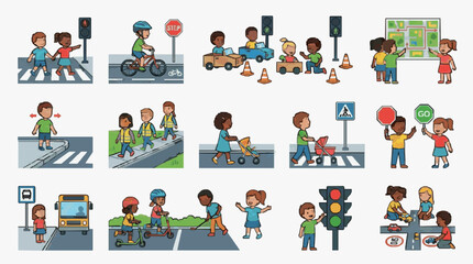 Fototapeta premium Children Learning Traffic Safety Rules.