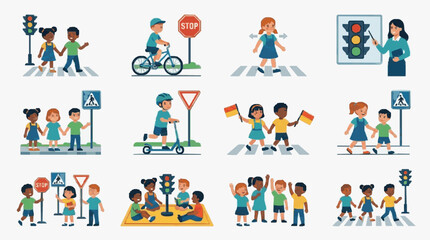 Fototapeta premium Children Learning Traffic Safety Rules.