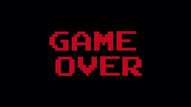 Animation of Game over pixel text with blinking effect on transparent  background. game over text icon animation with Alpha Channel in 4K 