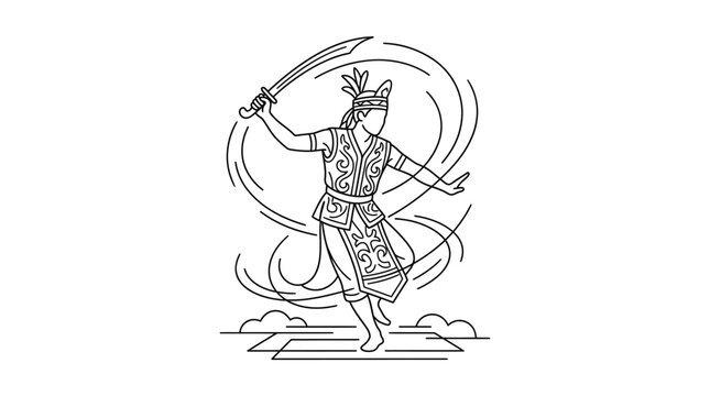 Dynamic Line Art Illustration of a Warrior with a Sword.