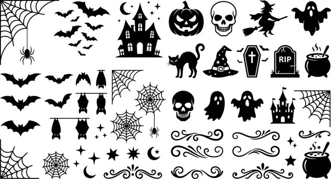 Halloween day vector collection spooky elements for parties crafts and digital designs