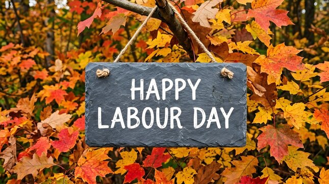 Happy labour day celebration with colorful autumn leaves background