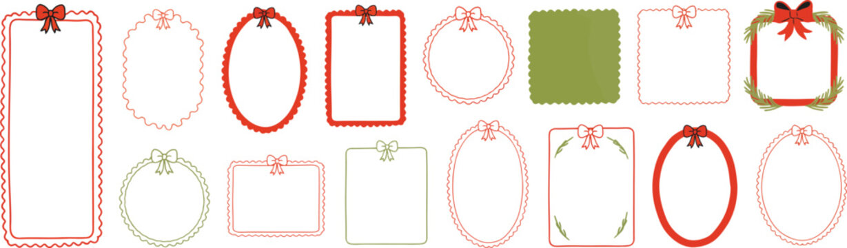 Collection of decorative festive frames with bows and foliage border