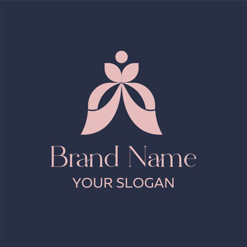 Modern block style emblem featuring symmetrical interlocking negative spaces and curves forming an abstract