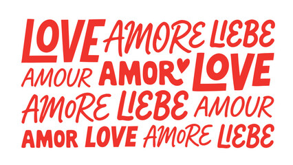 Red love words in different languages on transparent background © Amirul