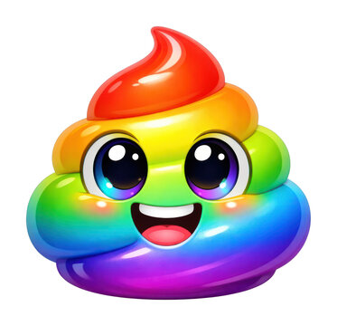 PNG Colorful, smiling, rainbow poop emoji