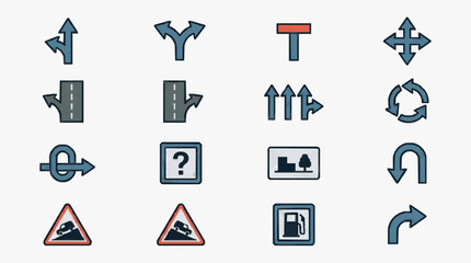 Fototapeta premium Road Traffic Directional Signs Collection.