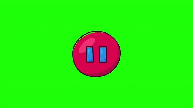 Animated play pause button icon toggling, media player symbol, flat doodle style, green screen and white background versions, video