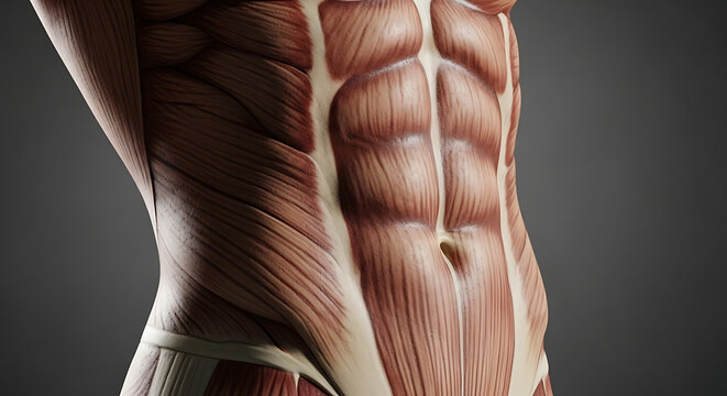 Human abdominal muscles and torso anatomy.