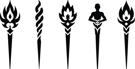 Fantasy magic wand and wizard staves black silhouettes set for roleplaying games vector isolated illustration © MSTRAZINA
