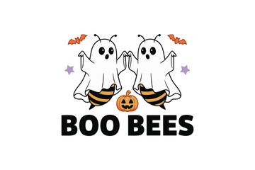 Fototapeta premium Boo Bees Cute Halloween Illustration Silhouette Vector