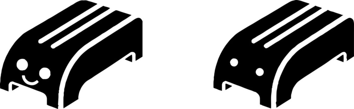 Black and white cartoon toasters with smiling faces.