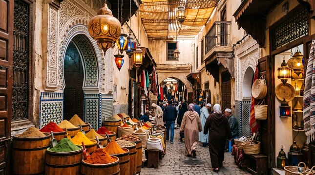 Fez Morocco Traditional Tannery Leather Dyeing Vats Aerial View