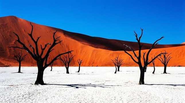 Namibia Red Sand Dunes of Sossusvlei with Dead Camelthorn Trees