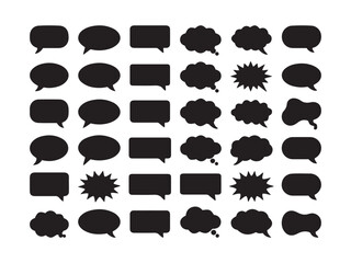 Fototapeta premium Diverse speech bubble silhouettes in rows and columns for communication concepts isolated on white background
