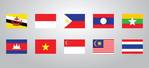 Graphic illustration featuring a collection of national flags from Southeast Asian countries © Reza