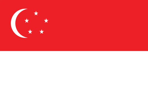 The national flag of Singapore, featuring horizontal bands of red and white, with a white crescent moon and five white stars arranged in a circle in the upper-left red section.