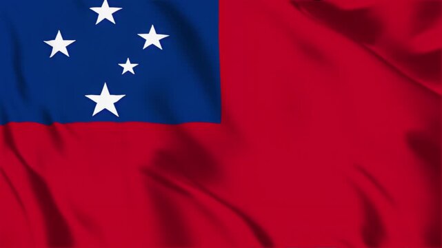 Waving flag of Samoa beautifully animating in cinematic motion against a clear sky, symbolizing national pride and independence, a dynamic visual representation.