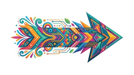 Obraz premium Colorful abstract arrow shape with geometric and organic elements
