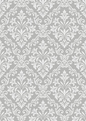 Fototapeta premium Elegant gray damask seamless pattern background with luxury vintage damask floral motifs for interior design damask wallpaper.