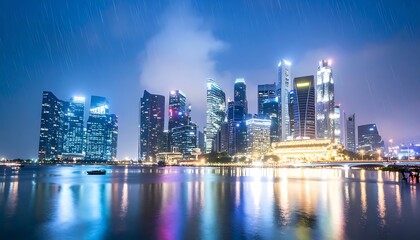 Obraz premium Singapore cityscape at night waterfront view.