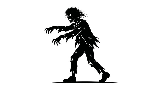 Happy Holloween day 2026 Zombie, monster, silhouette, vector icon, black illustration, horror creature isolated on White Background flat vector eps silhouette
