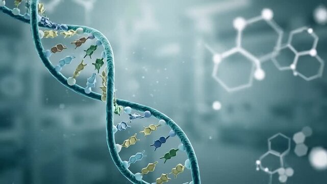 3d dna molecule medical background detailed double helix structure chemical elements floating soft blue scientific environment showing genetic information molecular connections complexity biology
