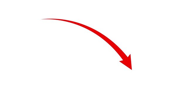 Red downward curving arrow on a white background curve curved