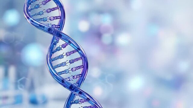 3d dna molecule medical background glowing double helix structure representing genetic information scientific futuristic style healthcare research blue purple tones soft bokeh light effects detailed