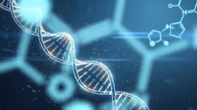 3d dna molecule medical background glowing strand science research genetic structure helix technology futuristic blue light laboratory innovation digital data atom cell chemistry