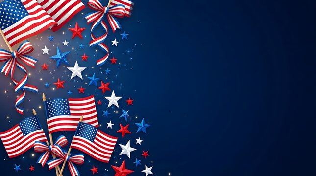 Labour day patriotic background american flags stars ribbons holiday celebration design