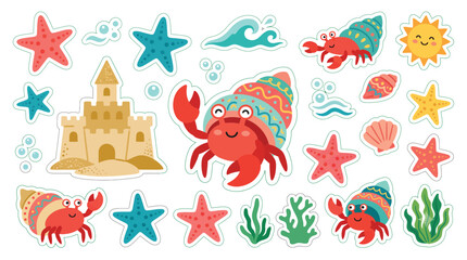 Colorful cartoon crabs and sea stars. © SuniGraph