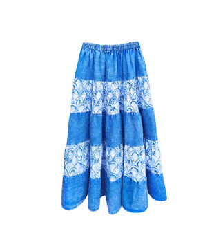Blue cotton skirt in Thailand style isolated on white